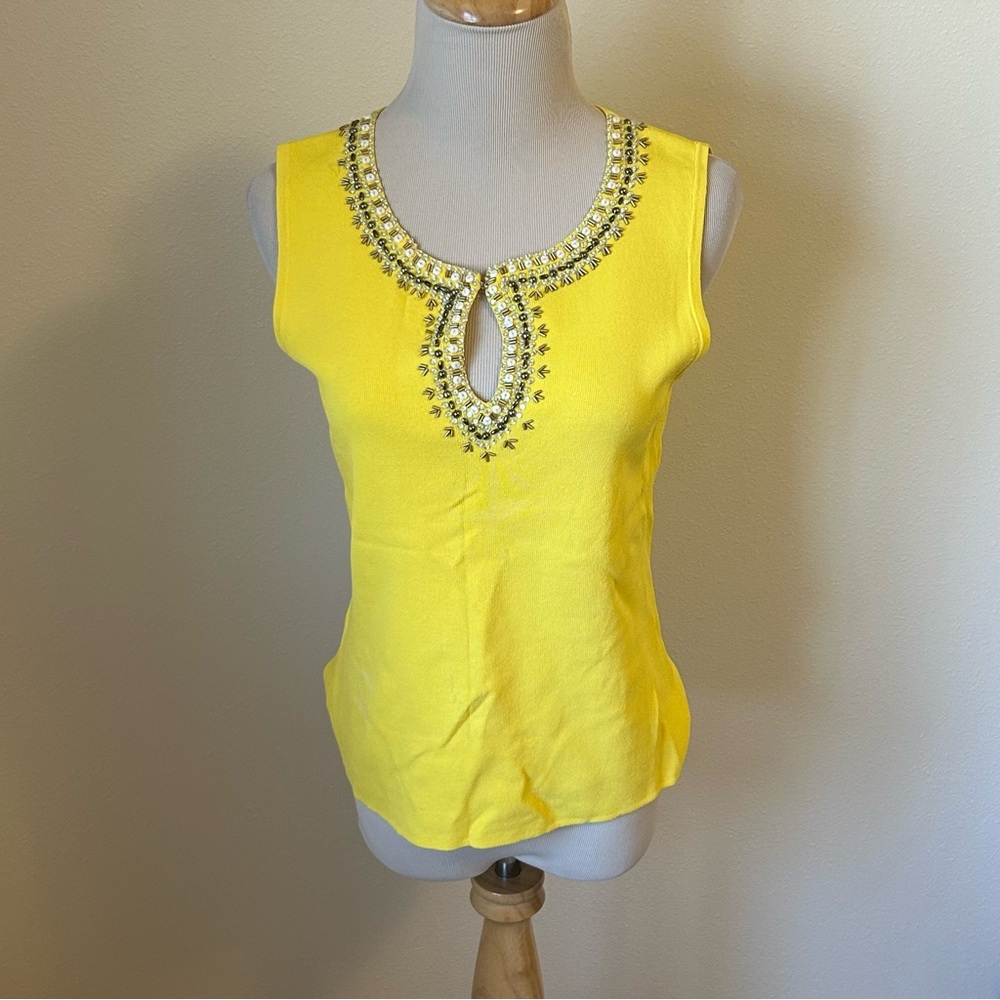 Cable & Guage Petites Beaded Yellow Top Size Mediumm